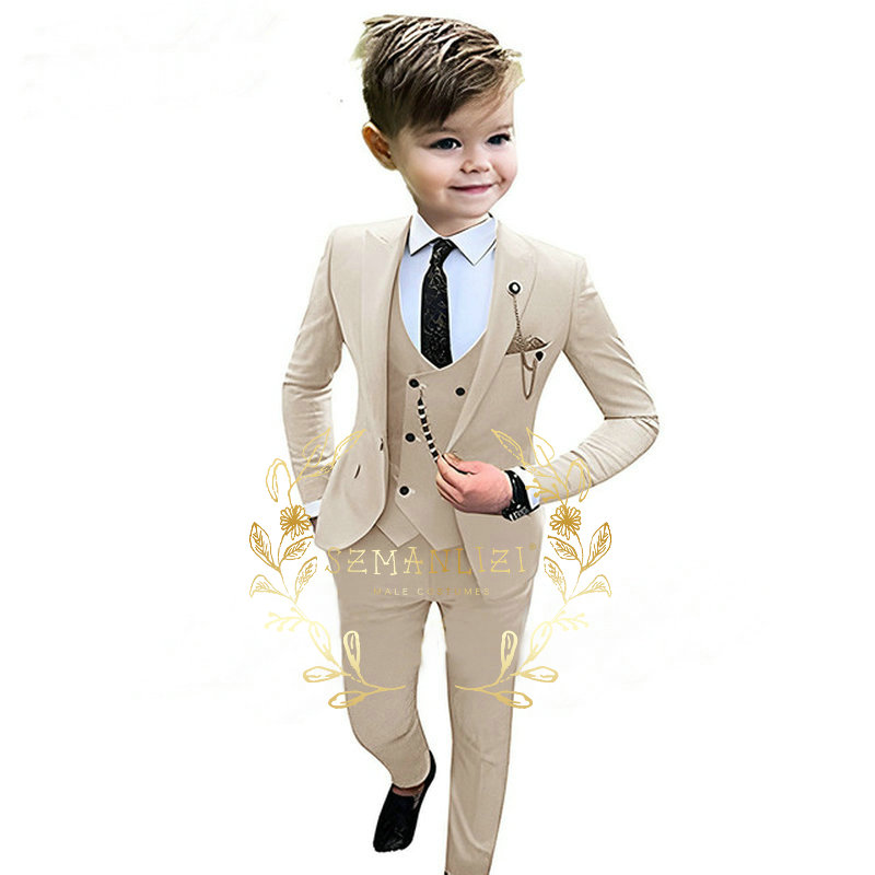 Baby Boy Suit Set Baptism - Bambini ragazzi Beige Blazer gilet pantaloni