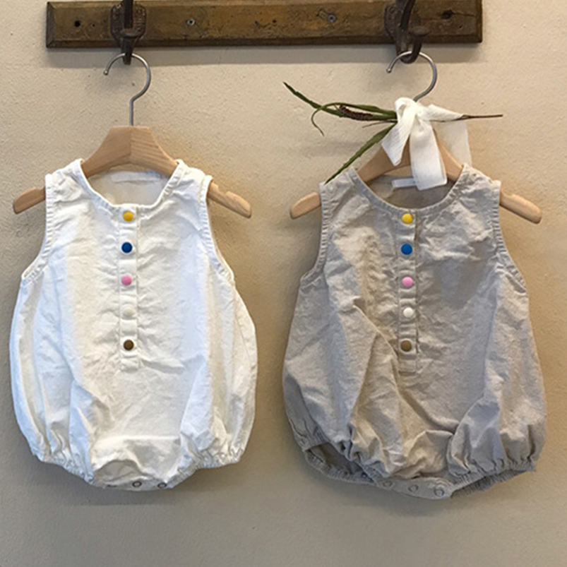 Baby Summer Linen Sleeveless Jumpsuit - Lino cotone ragazzi pagliaccetto estate senza