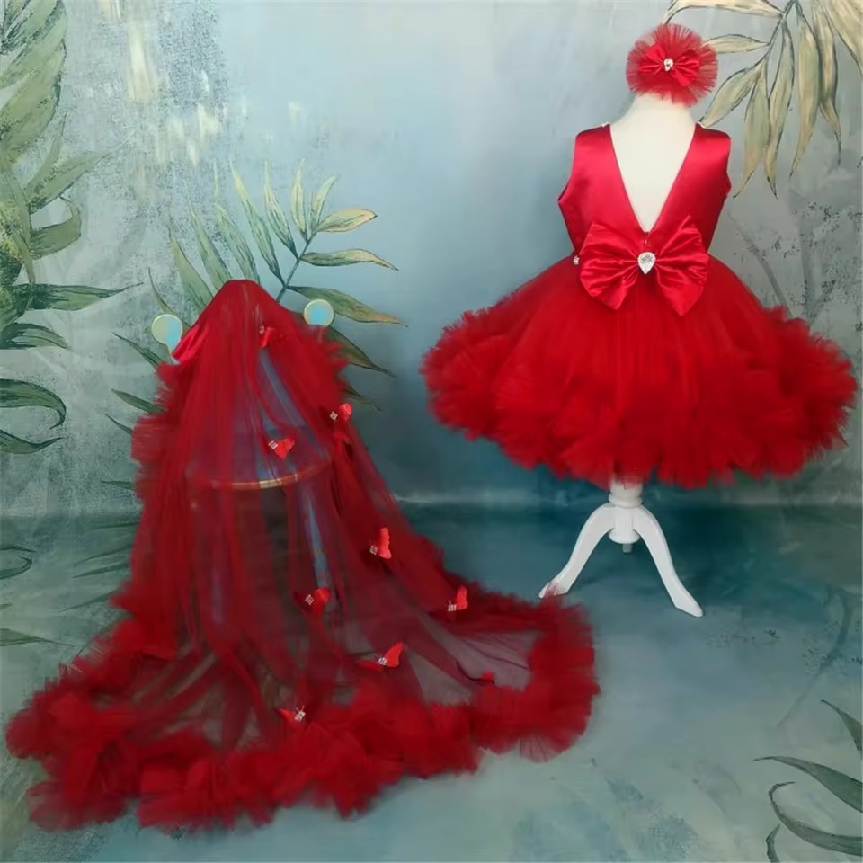 Toddler Girl Tulle Party Dress - Abiti da ragazza di fiore rossi
