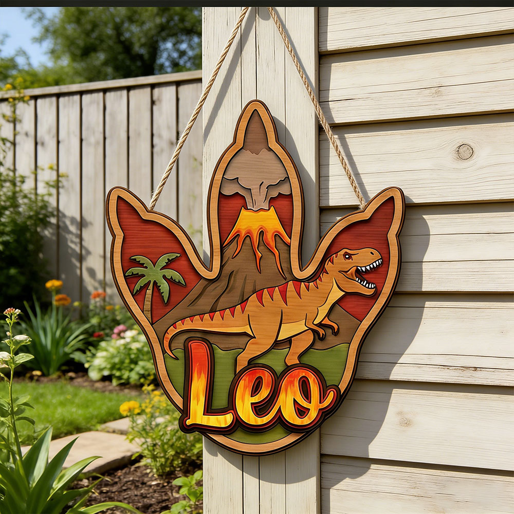 Nursery - Targa in Legno Personalizzata 3D Dinosauro