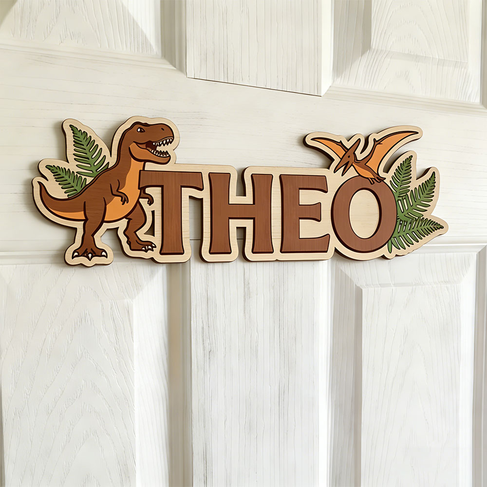 Nursery - Targa personalizzata con nome di dinosauro