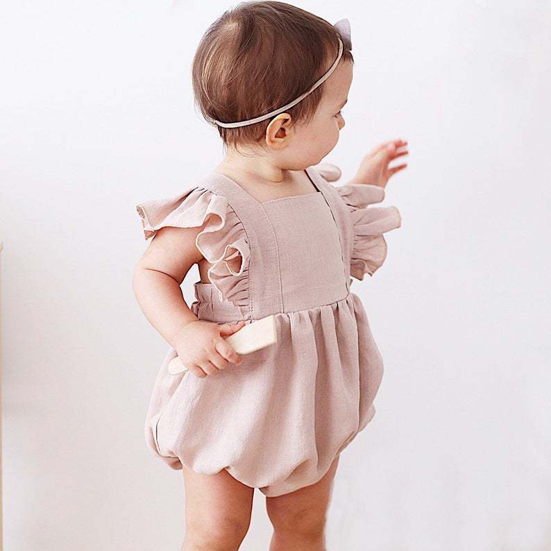 Baby Summer Linen Sleeveless Jumpsuit - Tutine Estive per Bambine in Cotone