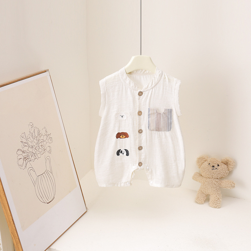 Baby Summer Linen Sleeveless Jumpsuit - Pagliaccetto estivo per neonati, tuta senza